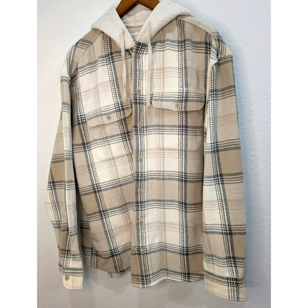 American Eagle Mens Button Down Hooded Flannel Shirt Size M NEW Sample Relaxed